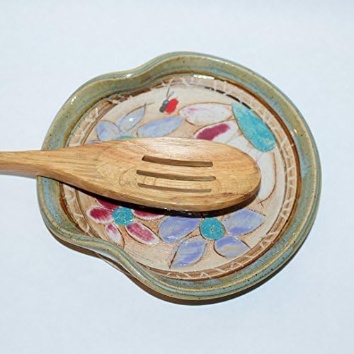 Handmade Pottery Folk Art Flower Spoon Rest
