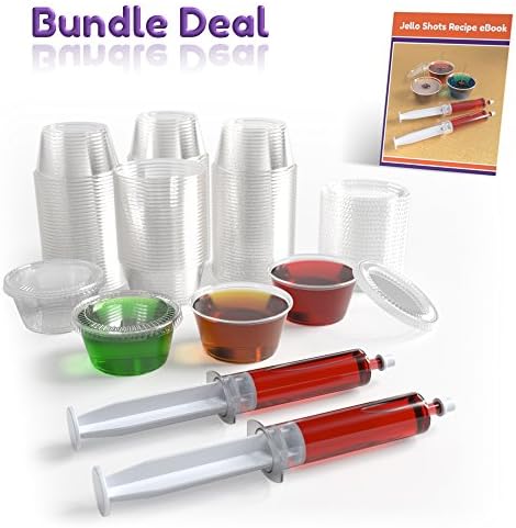 25 Jello Shot Syringes (1oz) + 80 Jello Shot Cups (2 oz) + Jello Shot Recipe eBook