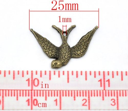 PEPPERLONELY Brand 50 Piece Antique Bronze Swallow Charms Pendants 25x17mm( 1 x 5/8 Inch)