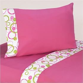 3pc Twin Sheet Set for Pink and Green Mod Circles Bedding Collection