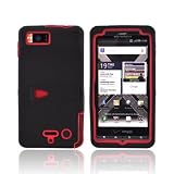 Red Black Rubberized Hard Plastic Case with Stand & Silicone Case For Motorola Droid X2 MB870