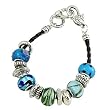 Black Cord Blue Green Glass Beads Bracelet Fashion Jewelry