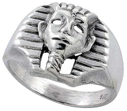 Sterling Silver Egyptian Head Biker Ring (Available in Sizes 6 to 15), 5/8" (16mm) wide