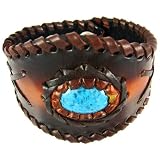 Brown Leather Turquoise Stone Snap Bracelet Wristband