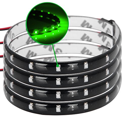 4x 12'' 30cm Brilliant Green 12V 15 SMD 1210 LED Light Strips Flexible Grille Headlight Trunk Area For Acura Honda Isuzu Toyota Nissan Kia Lexus Mazda