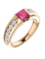 14K Rose Gold 5.00x5.00mm Princess Cut Pink Tourmaline and Diamond Ring -- LIFETIME WARRANTY