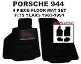 IMAGE OF 1983 - 1991 Porsche 944 OEM *BLACK* Floor Carpet Mats Matting (Two Piece Front and Two Piece Rear Mats) with PORSCHE Embroidery Monogram - comes with driver side protective heel pad