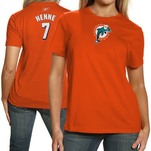 Reebok Miami Dolphins #7 Chad Henne Ladies Orange Net Player T-shirt (Small)