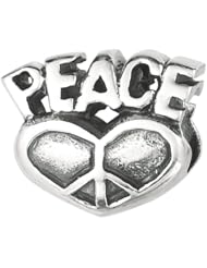 925 Sterling Silver Peace On Heart Bead, For Chamilia, Pandora, Biagi, Personality, Reflections And More Charm Bracelets