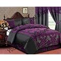Elegance 4pcs Complete Double Bed Set/ DUVET COVER, VALANCE SHEET, PILLOW CASE (Black with Purple)