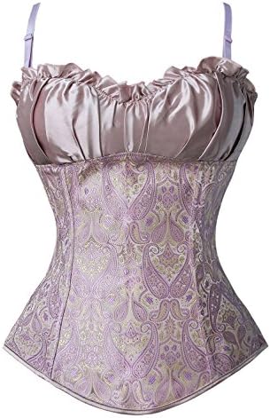 Skyjoy® Women's Princess Creamy Lvory Renaissance Overbust Corset W.G-string (XXL, straps purple)