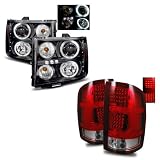 07-08 GMC Sierra Black CCFL Halo Projector Headlights + LED Tail Lights Combo by Luminx Lighting