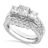 1 4/5ctw Three Stone Asscher Cut Diamond Wedding Ring Set (HI/SI) in 14kt White Gold