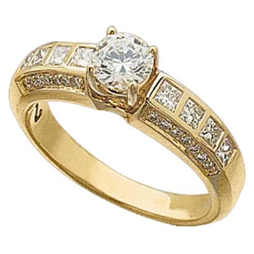 0.62 Ct.T.W. Round and Princess Cut Diamonds 14Kt. Yellow Gold. Engagement Ring Semi Mount Setting