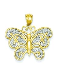 14K Two Tone Gold Filigree Butterfly Charm Pendant