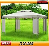 Metall Gartenpavillon Pavillon Partyzelt Gartenzelt 3x4 m Creme NEU