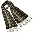 100% Viscose Men's Box Plaid Fringed Long Scarf - Brown