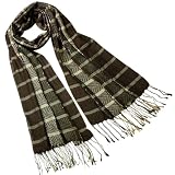 100% Viscose Men's Box Plaid Fringed Long Scarf - Brown