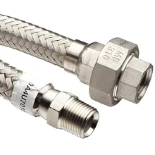 Parker Stainless Steel 316 Flex Hose, S/S 304 Braid, Male NPTF + Female NPT, 1/2ID x .83OD, 12" Long