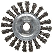 Weiler Vortec Pro Wire Wheel Brush, Threaded Hole, Carbon Steel, Partial Twist Knotted, 4" Diameter, 0.020" Wire Diameter, 5/8-11" Arbor, 20000 rpm