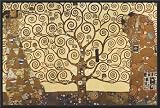 Professionally Framed Gustav Klimt Tree of Life Gold Contrast Art Print Poster - 24x36 with RichAndFramous Black Wood Frame