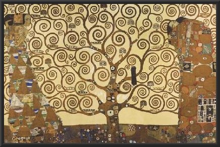 Professionally Framed Gustav Klimt Tree of Life Gold Contrast Art Print Poster - 24x36 with RichAndFramous Black Wood Frame