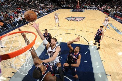 Atlanta Hawks v New Jersey Nets: Brook Lopez Photographic Poster Print by David Dow, 12x18