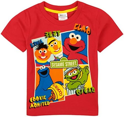 Sesame Street Little Boys Summer Short Sleeve Printing Pure Cotton Tees T Shirts,Red,5-6Y