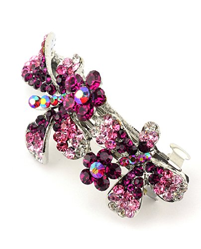 Women's Rhinestone Flower Hair Barrette Clip Hair Pin Antique Silver IMB2072
