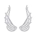 EAR VINES Cubic Zirconia Wings Ear Wrap Cuff Stud Earrings Silver Tone