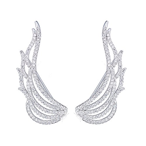 EAR VINES Cubic Zirconia Wings Ear Wrap Cuff Stud Earrings Silver Tone