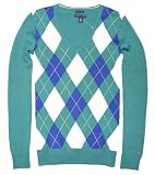 Tommy Hilfiger Women Logo V-Neck Sweater Pullover (XXL, Green/white/blue)
