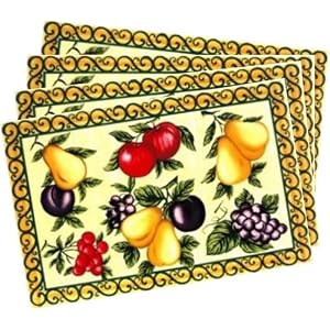 Easy to Clean Anti-skid Vinyl Plastic Placemats with Colorful Fruit Set of 4