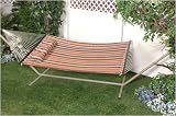 Bliss Hammocks BQH-480 Bliss Euro Quilted Hammock with Button Tuft Pillow - Dark Brown, Lt. Brown, Orange, White Stripe Pattern