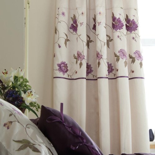 Victoriana Cream Mauve Embroidered Curtains Matches Duvet Catherine Lansfield