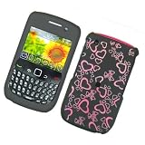 BLACK WITH LASER CUT MULTI RED HEART RUBBERIZED SNAP ON HARD SKIN SHELL PROTECTOR COVER CASE FOR BLACKBERRY CURVE 8520 8530 + BELT CLIP + IN RETAIL PACKAGE
