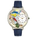 Whimsical Watches Unisex Fishing Navy Blue Leather Watch #U0810010