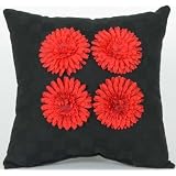 McKenzie Black Pillow with Red Flowers by Glenna Jean