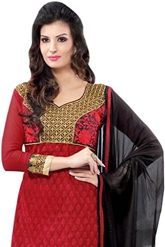 RK Exports Women's Chiffon Embroidered Salwar Suit Dupatta Material Free Size Red