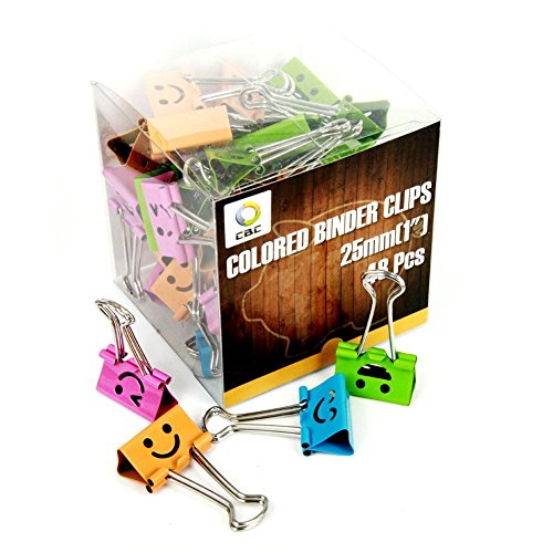 CBC Smiling Binder Clips ,1-inch Wide ,2/5 Inch Capacity, Assorted Colors ,48 Clips Per Pack,medium Size