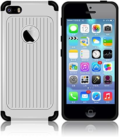 Carkoci iPhone 5S case Dual Layer Hard Back Hybrid Protector Cover Anti-Shock Bump Proof Simple Case for iPhone 5S (Silver)