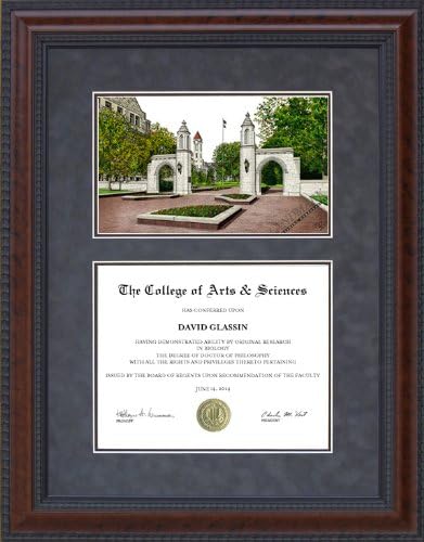 Diploma Frame with Licensed Indiana University (IU) Campus Lithograph - 12 x 15 horizontal (landscape) diploma