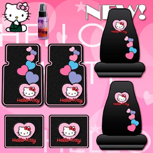 New 7pcs Hello Kitty Car Seat Covers, Rubber Floor Mats Set