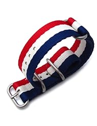 MiLTAT 22mm 3 Rings Zulu JB military watch strap ballistic nylon armband - French Flag & Brushed Hardware