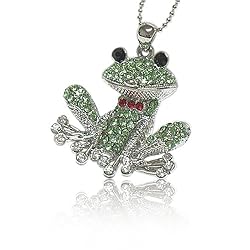 Crystal Green Happy Frog Pendant Necklace Fashion Jewelry