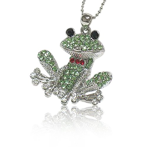 Crystal Green Happy Frog Pendant Necklace Fashion Jewelry