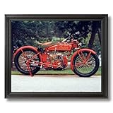 Old Red Vintage Indian Motorcycle Home Decor Wall Picture Black Framed Art Print