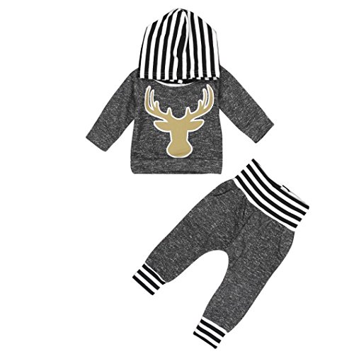 AMA(TM) Baby Girl Boy Deer Hooded T-shirt Tops+Pants Outfits 2pcs Set
