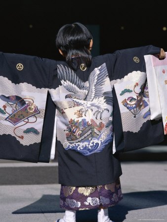harajuku clothing Back View of a Small Boyin Traditional Clothing at the Shichi-Go-San Festival, Harajuku, Japan Photographic Poster Print by Christopher Rennie, 12x16