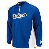 MLB Men's Los Angeles Dodgers Gamer Jacket Long Sleeve 1/4 Zip V-Neck Gamer Jacket (Pro Dark Royal/Pro White, Small)